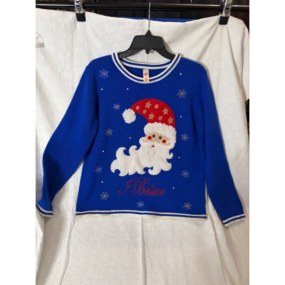 Holiday Time Santa I Believe Vintage Y2K KitschChristmas Girl m 8-10 Faux Pearl